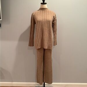 Mod Ref Ribbed Knit Wide Leg Set - Brown